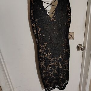 Black Lace Dress with Crisscross Detail